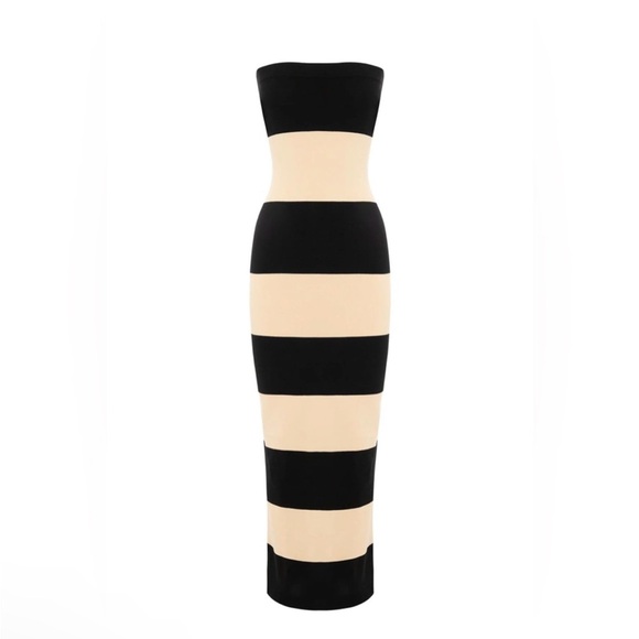 Posse the Label Theo Strapless Dress in Bone/Black Stripe - Picture 4 of 9